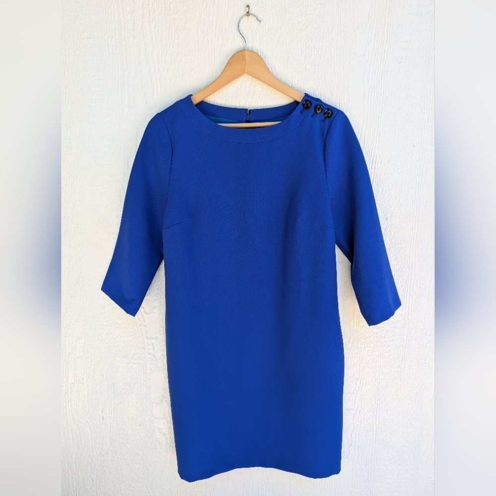 Banana Republic Blue 3/4 Sleeve Button Shoulder Lined Shift Dress Women’s 6
